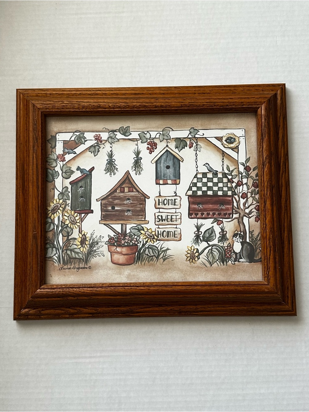 Vintage Framed Home Sweet Home Birdhouse Wall Art - Brown Frame